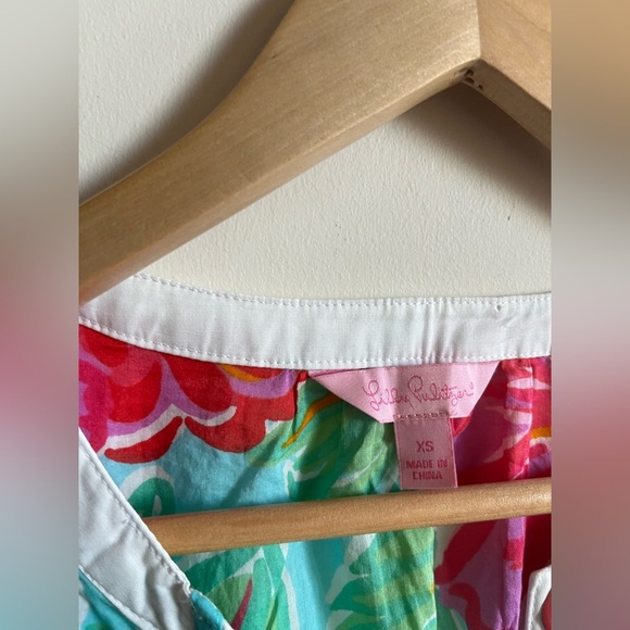 Lilly Pulitzer Embellished Tunic Floral Blouse - Pink and Blue XS Cotton - Picture 5 of 8